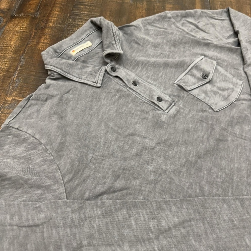Marine Layer Polo Shirt Mens M/L Gray Long Sleeve Slub Jersey Knit Pocket Button